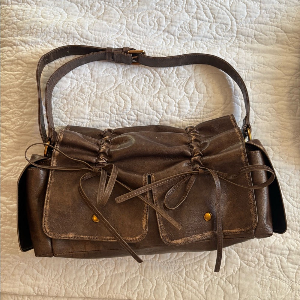 Chic Brown Faux Leather Shoulder Bag